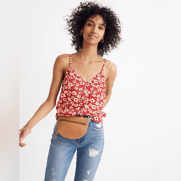 Madewell Button-Down Cami in Full Bloom Retro Floral Cranberry Size 10 - Picture 1 of 5
